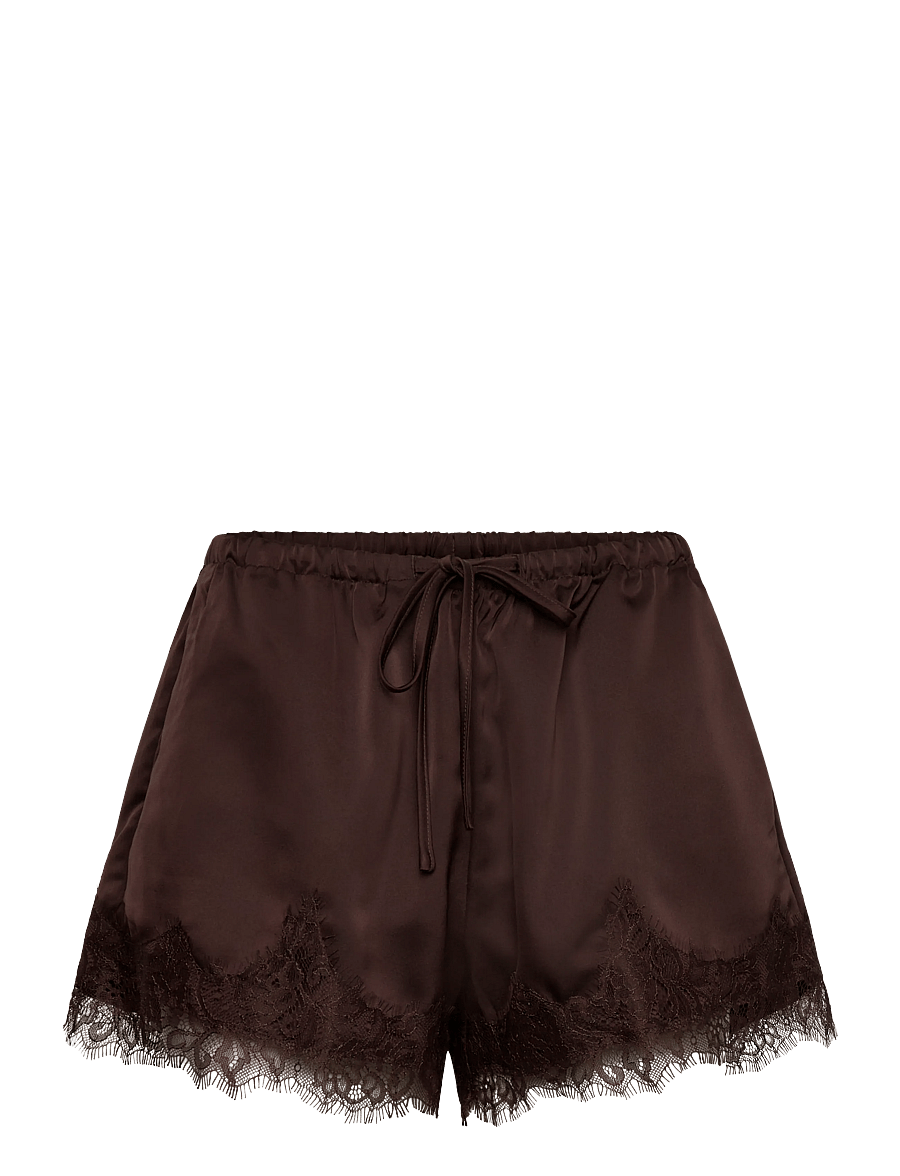 Gina Tricot - Satin lace shorts - shorts - dark brown (7180) - 0
