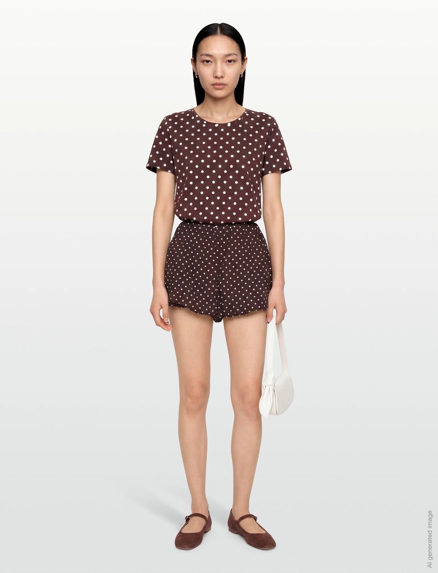 Gina Tricot - Mini balloon shorts - vabaaja lühikesed püksid - brown dot aop (7963) - 0