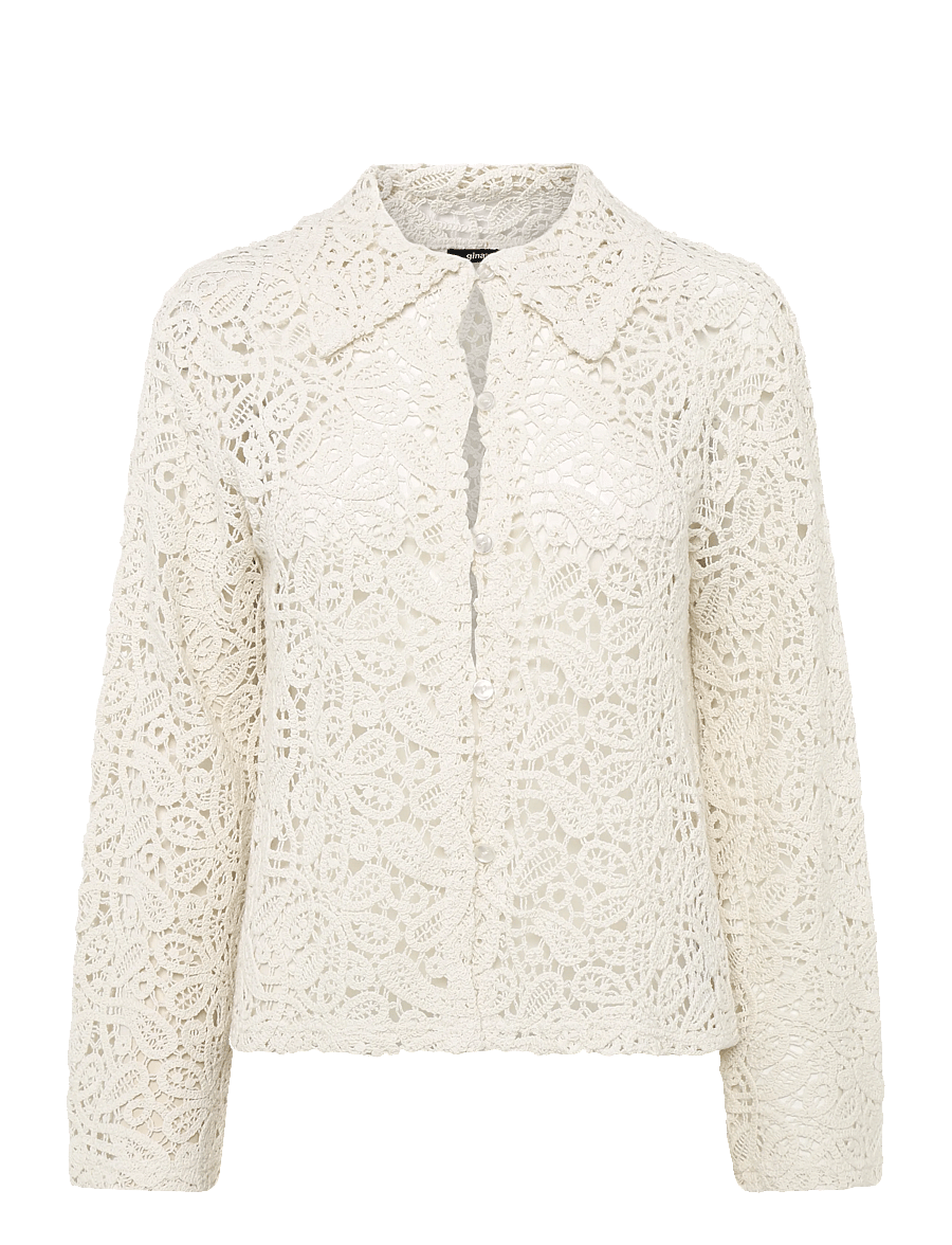 Gina Tricot - Knitted crochet shirt - cream (1047) - 0