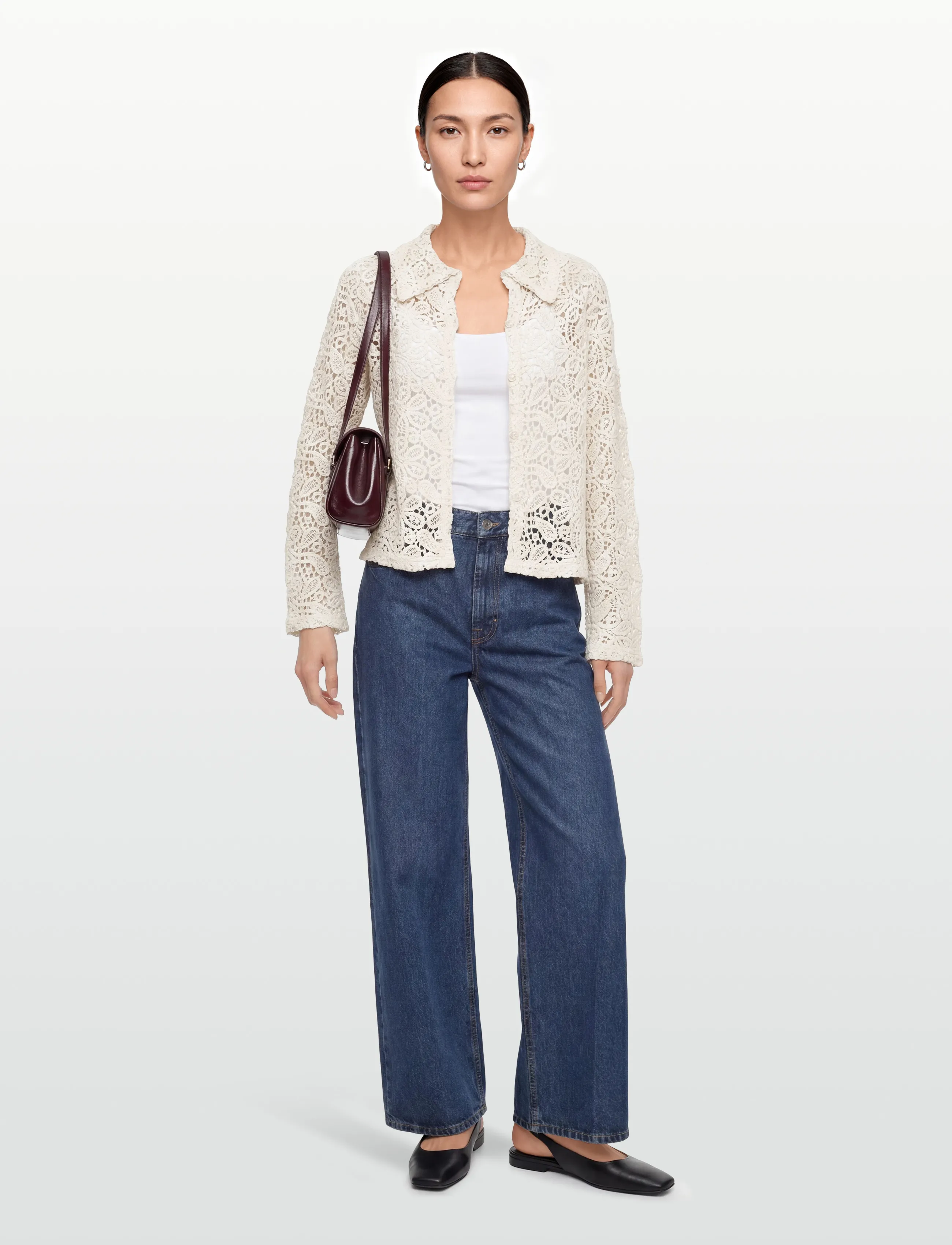 Gina Tricot Knitted Crochet Shirt, XS, Cream, Strik > Cardigans, Dame