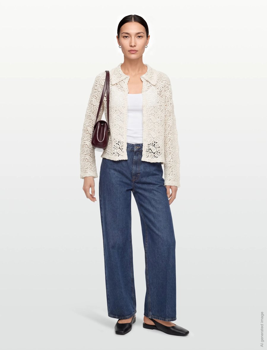 Gina Tricot - Knitted crochet shirt - long-sleeved shirts - cream (1047) - 0