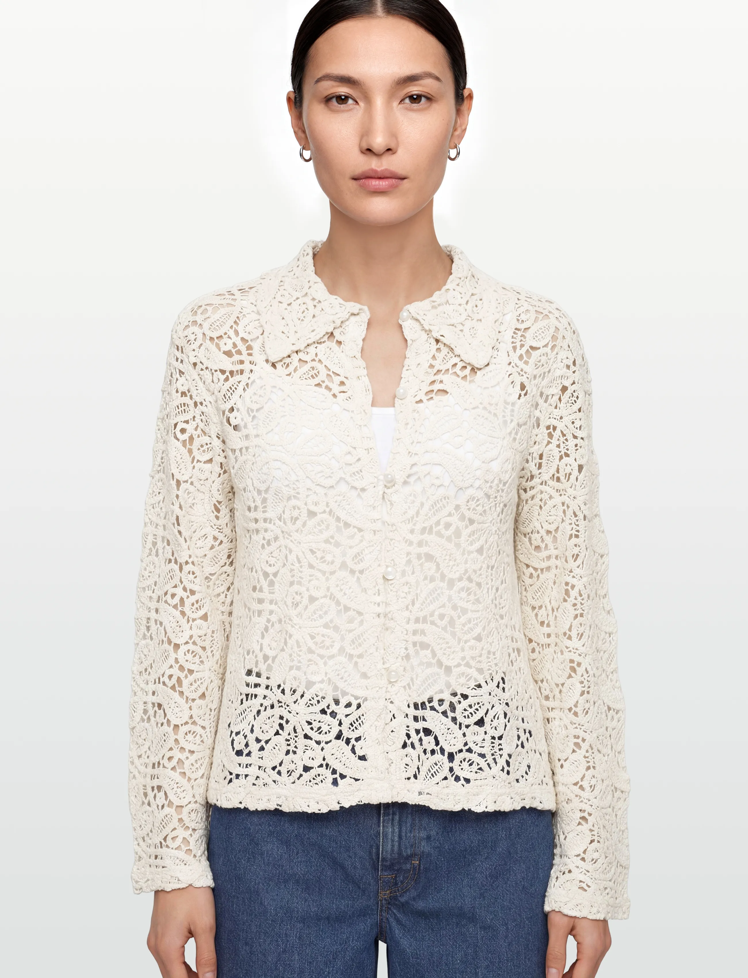 Gina Tricot - Knitted crochet shirt - long-sleeved shirts - cream (1047) - 4