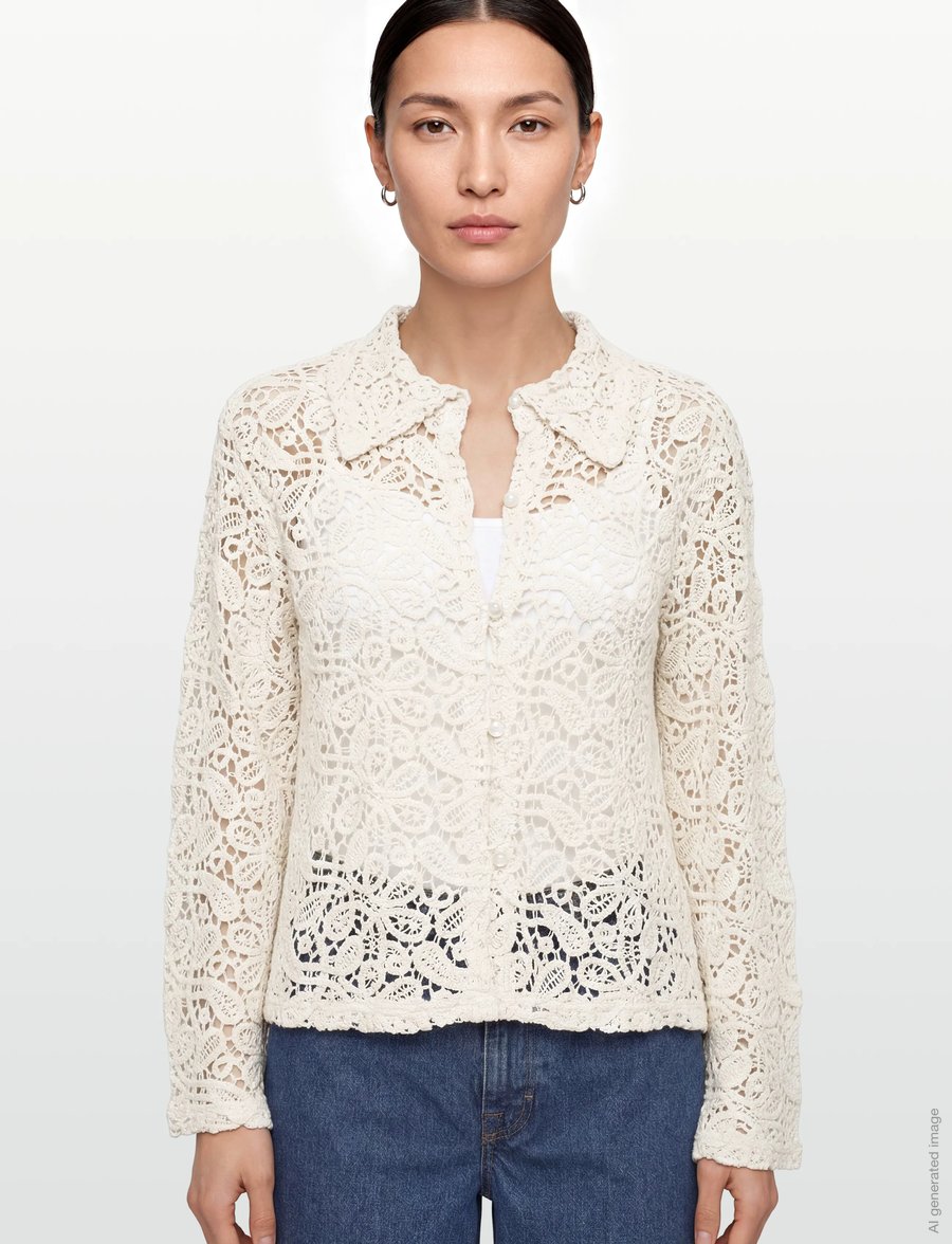 Gina Tricot - Knitted crochet shirt - long-sleeved shirts - cream (1047) - 4
