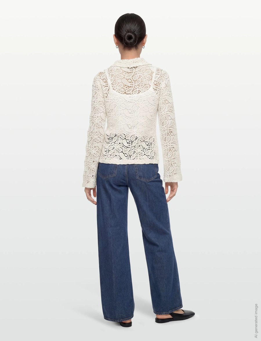 Gina Tricot - Knitted crochet shirt - long-sleeved shirts - cream (1047) - 5