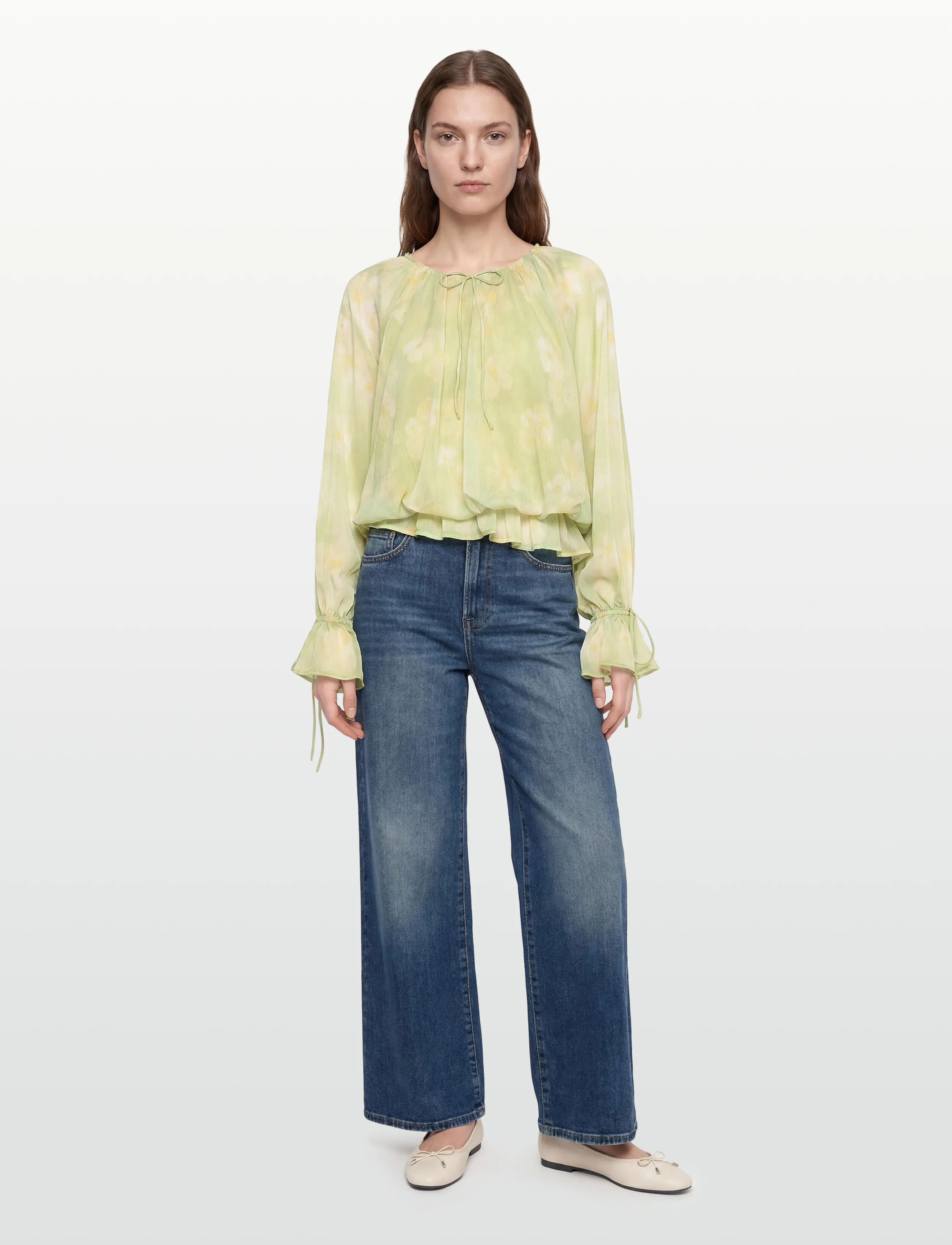 Gina Tricot Wavy Blouse, S, Blouses, Grün - Long-sleeved, Frauen