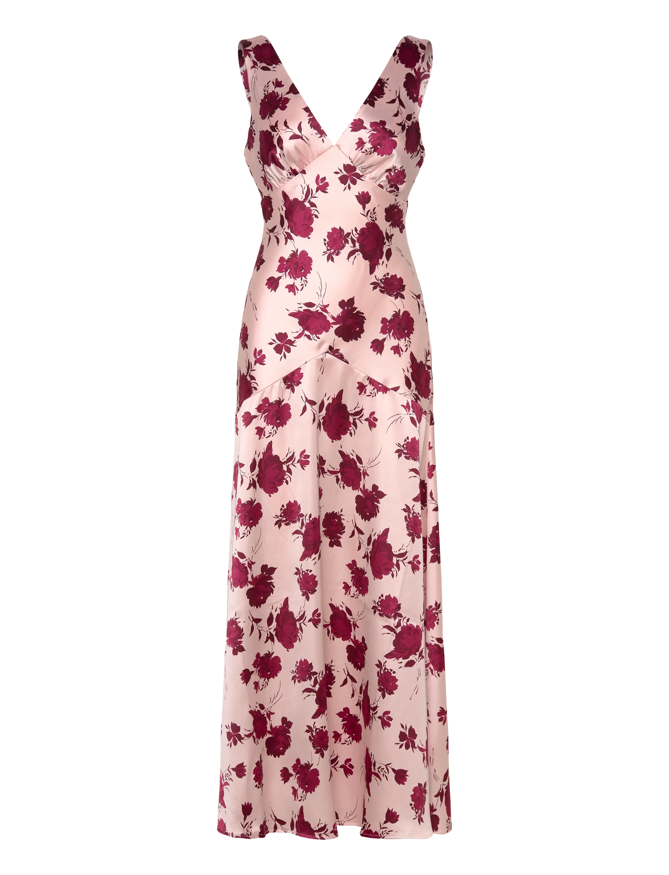 Gina Tricot Sleeveless satin maxi dress - Kleider - BLOCK FLOWERS / pink/rose