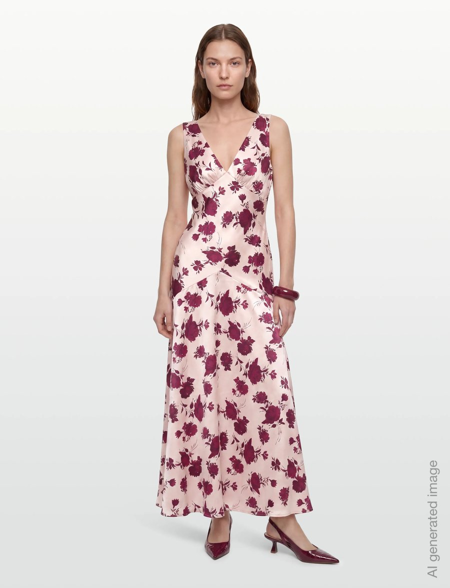 Gina Tricot - Sleeveless satin maxi dress - maxiklänningar - block flowers - 0