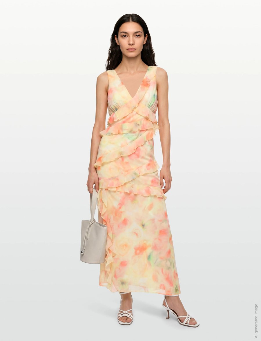 Gina Tricot - Frill maxi dress - watercolor flower (3591) - 0