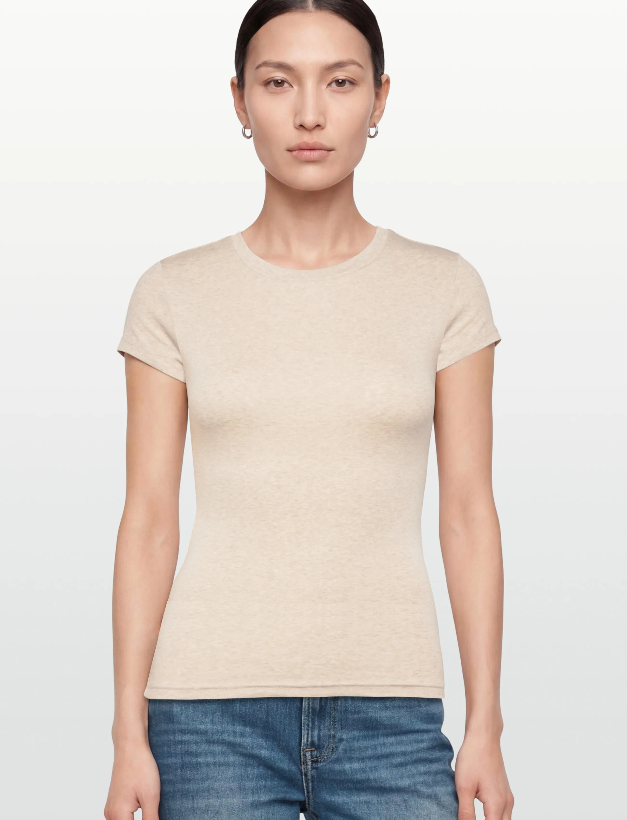 Gina Tricot - Perfect tight tee - t-särgid - beige melange (1186) - 3
