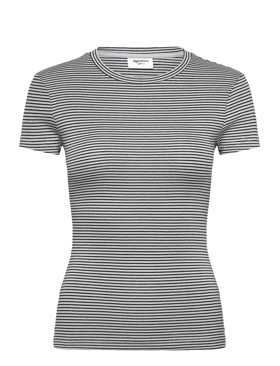 Gina Tricot - Perfect tight tee - t-shirts - brown/blue stripe - 1