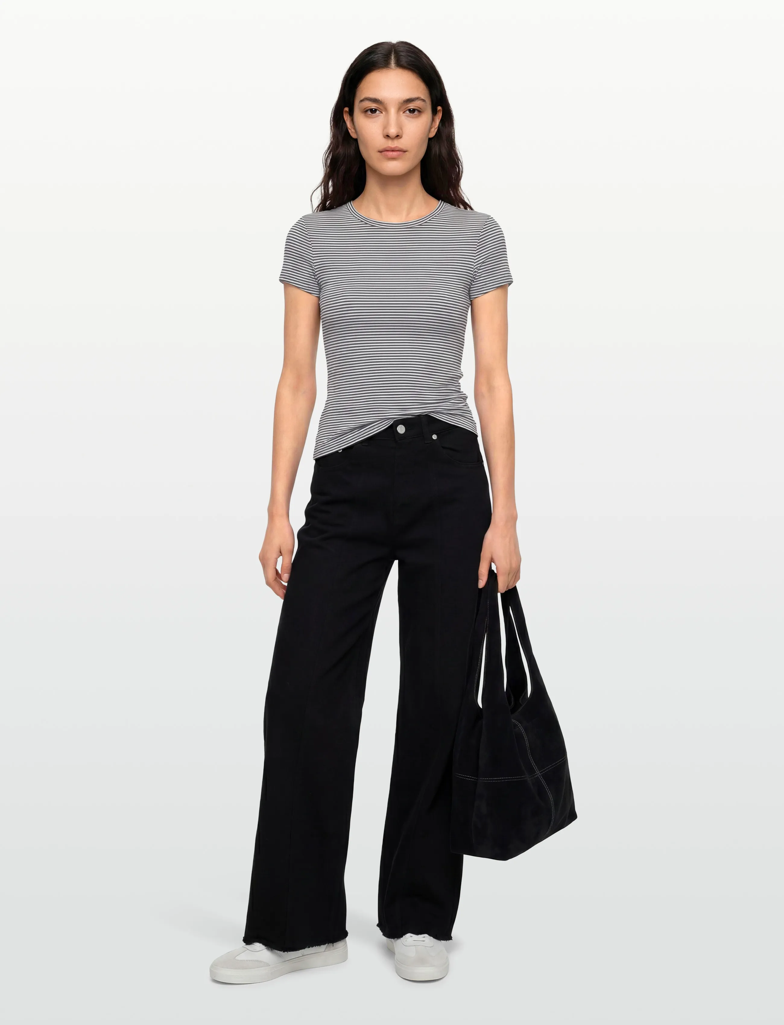 Gina Tricot Perfect tight tee - T-särgid ja alussärgid - BROWN/BLUE STRIPE / blue
