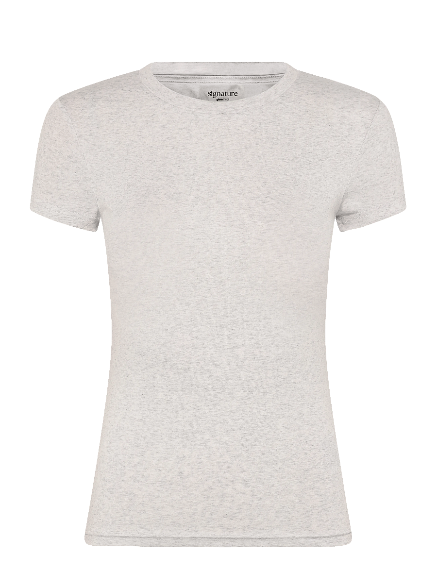 Gina Tricot - Perfect tight tee - t-shirts - lt grey melange - 1