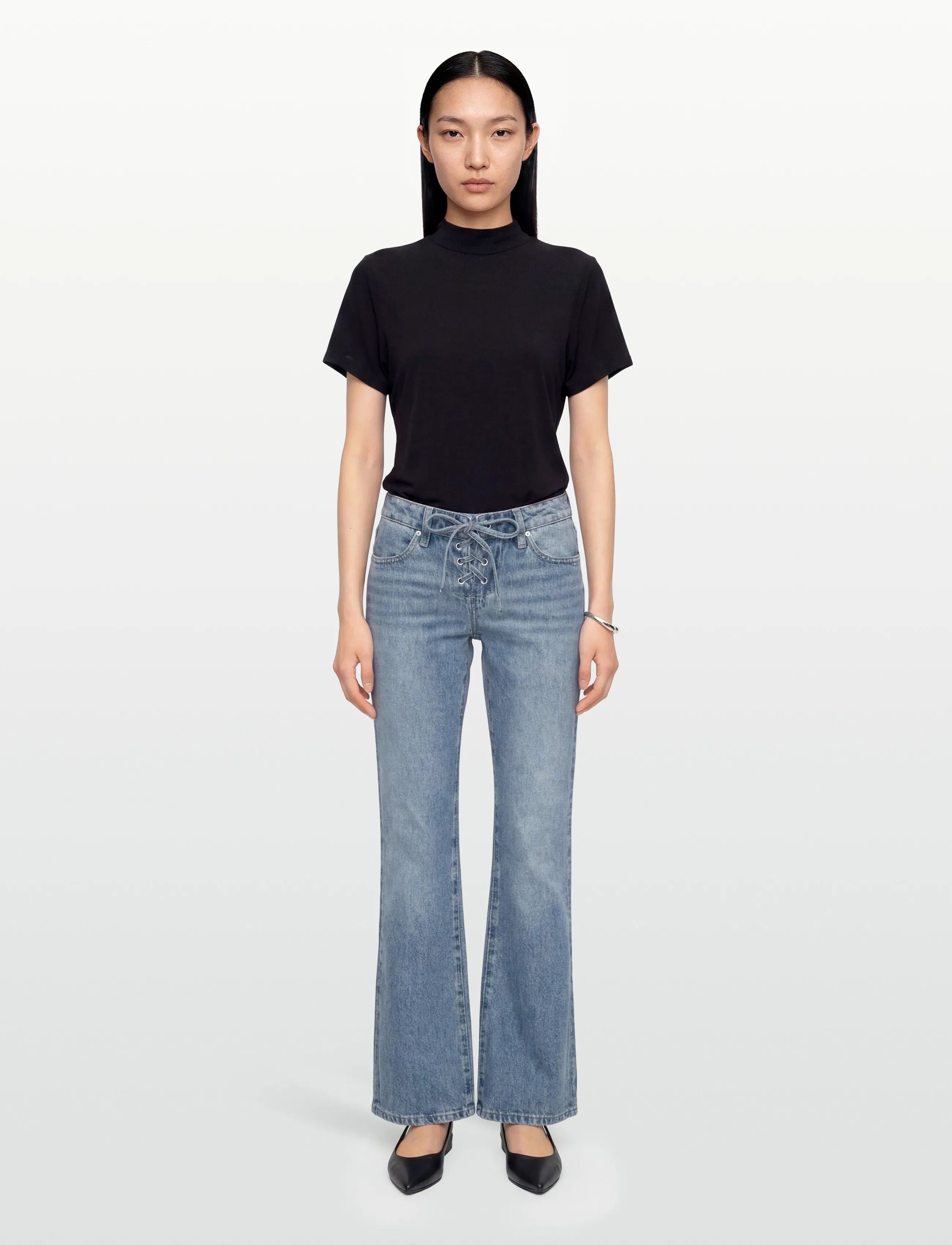 Gina Tricot Lacing Jeans, 36, Blau - Wide, Frauen