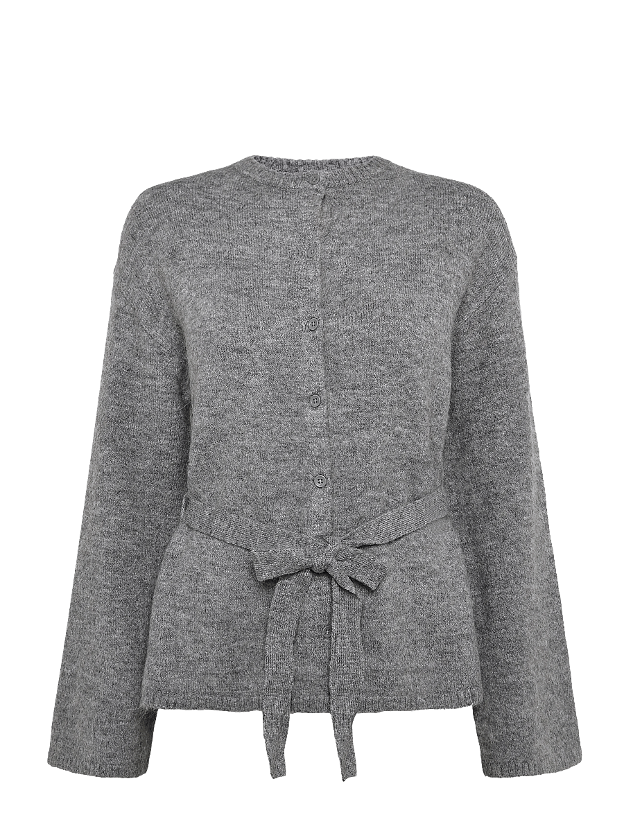 Gina Tricot - Knitted tie cardigan - koftor - mid grey mel (8022) - 0