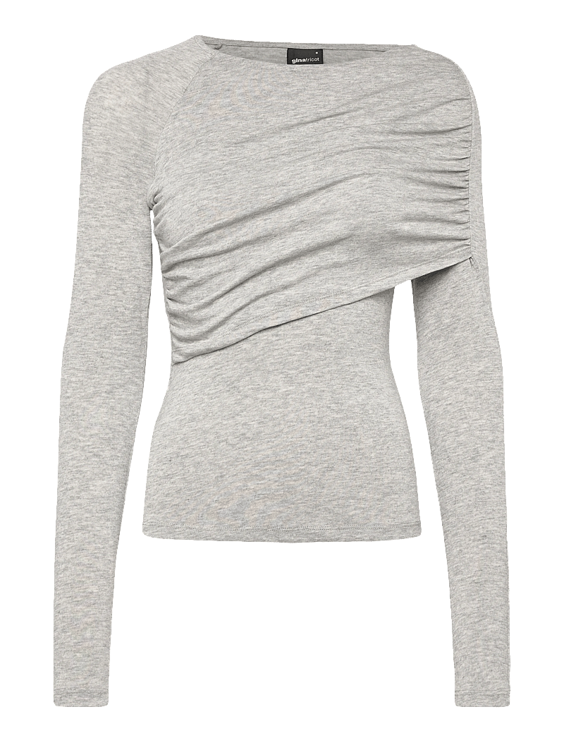Gina Tricot - Ruched drapy top - langärmlige tops - grey melange (8181) - 0