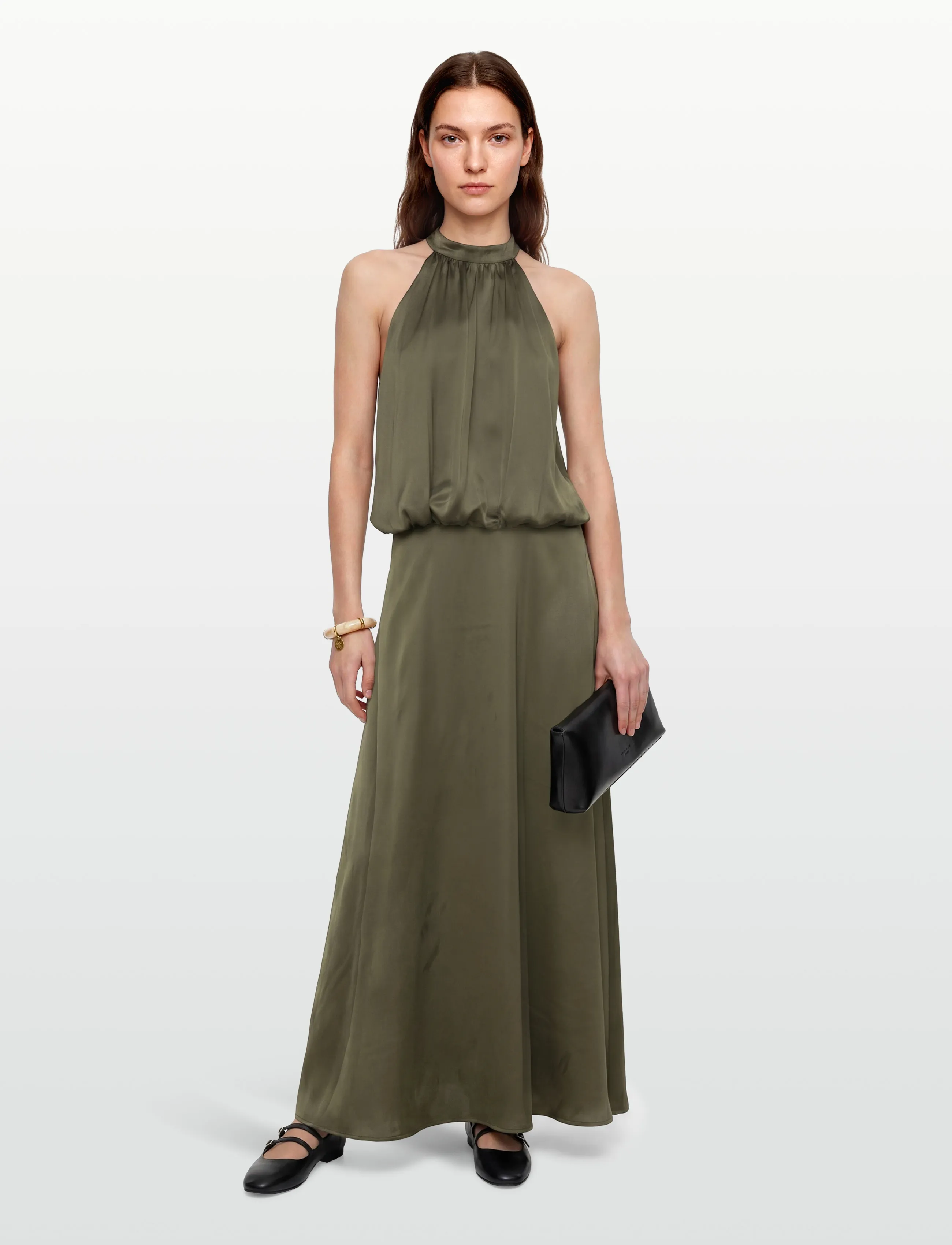 Gina Tricot Satin Halterneck Maxi Dress, 36, Dresses, Khakigrün - Frauen