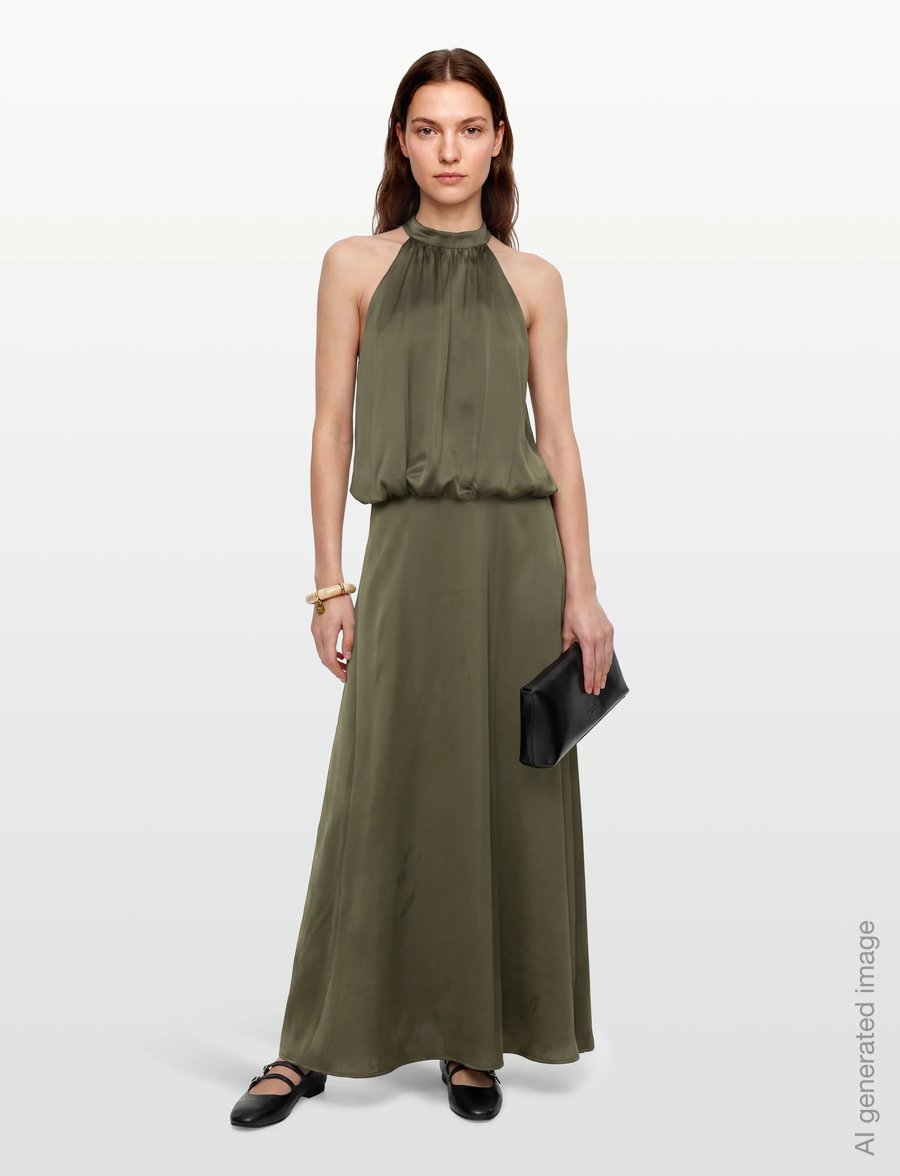 Gina Tricot - Satin halterneck maxi dress - cocktailklänningar - dark green (6049) - 0