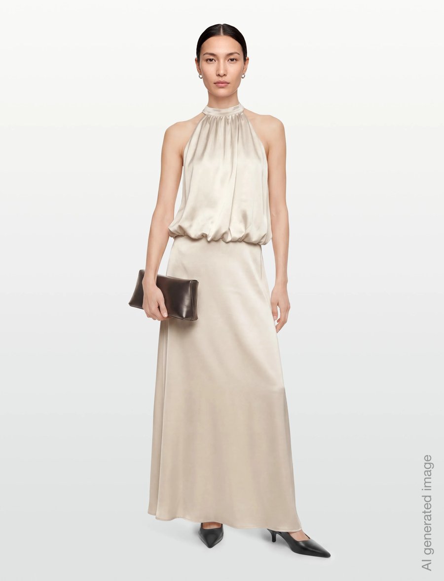 Gina Tricot - Satin halterneck maxi dress - cocktailkjoler - light beige (7070) - 0