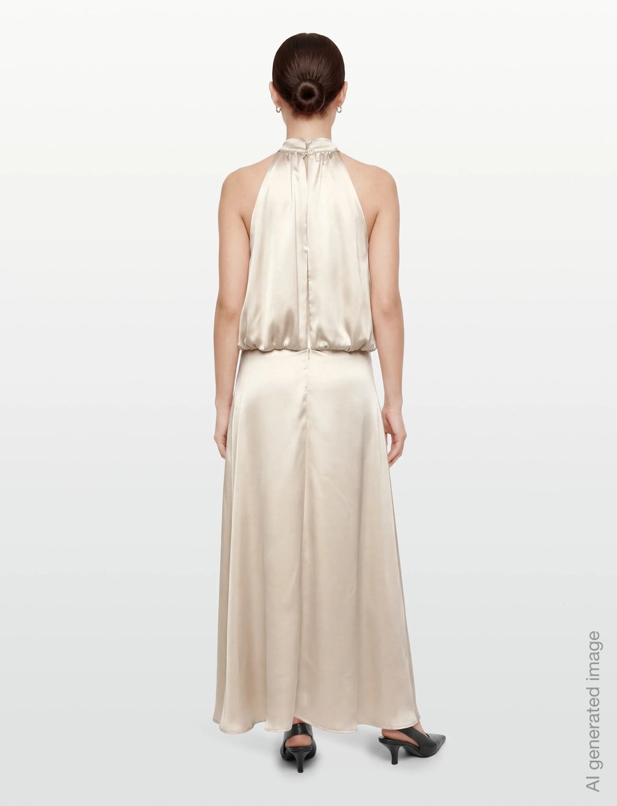 Gina Tricot - Satin halterneck maxi dress - cocktailkjoler - light beige (7070) - 4