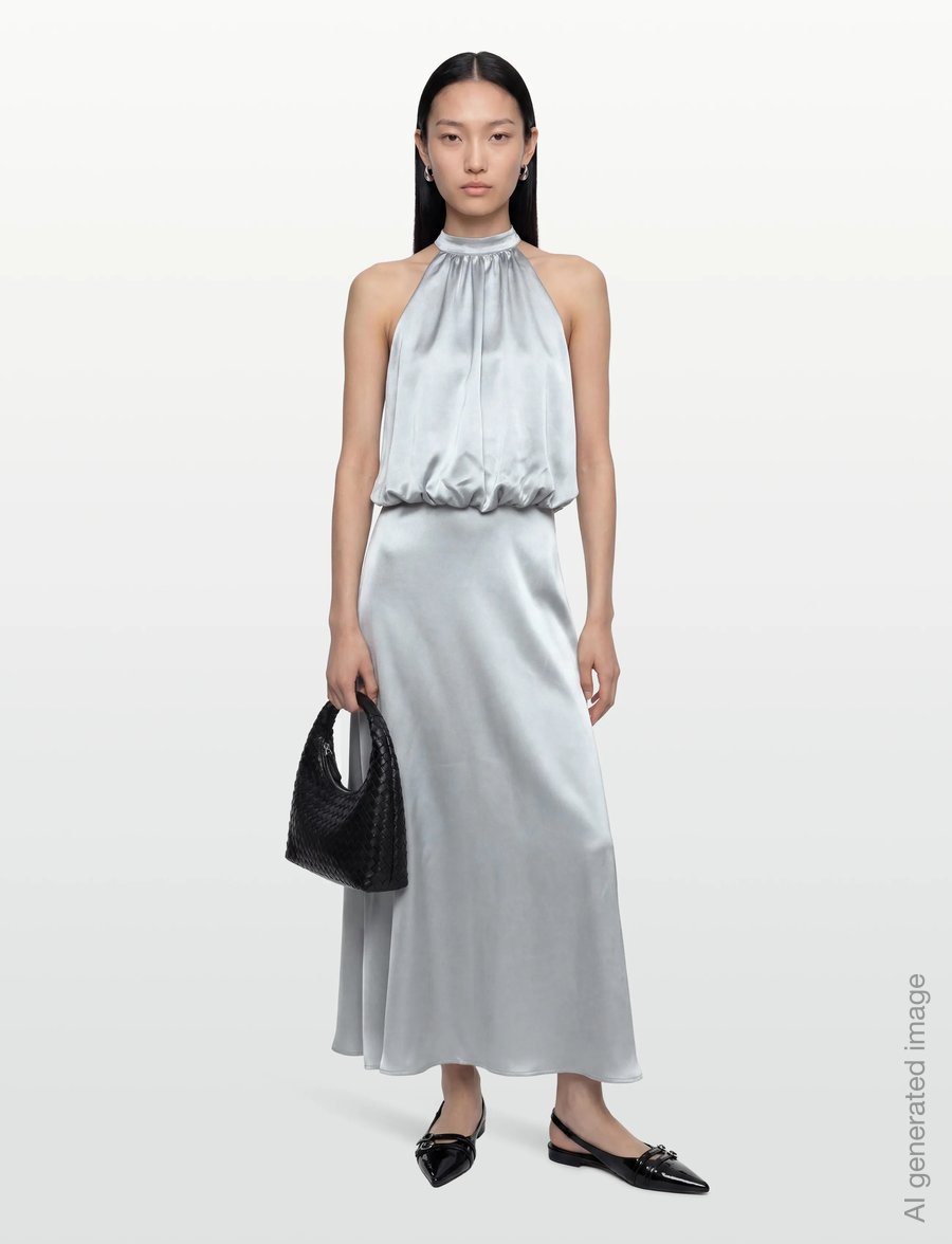 Gina Tricot - Satin halterneck maxi dress - cocktail dresses - light blue (5439) - 0