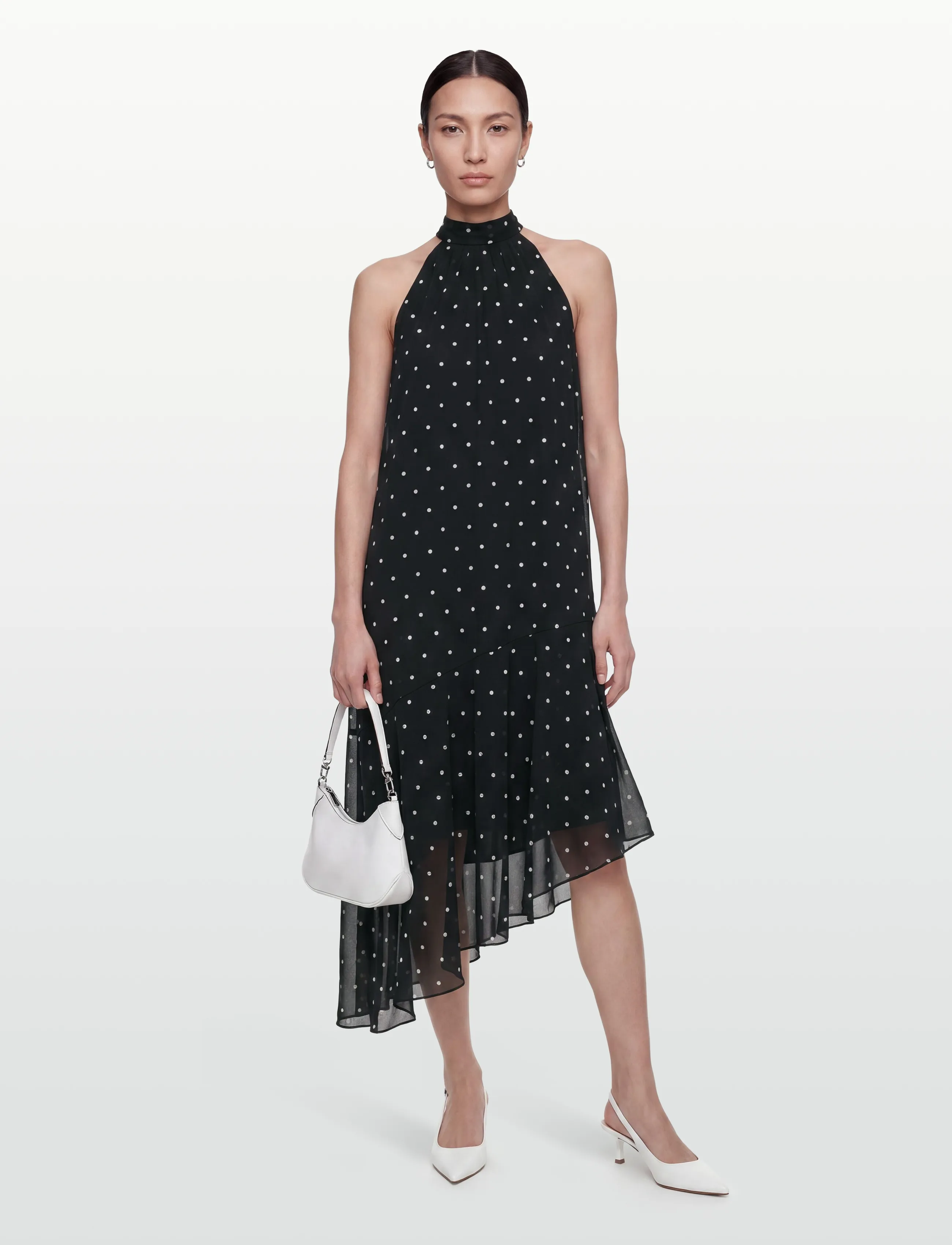 Gina Tricot Halterneck asymmetric dress - Maxikleider - BLACK/WHITE DOT (9726) / black