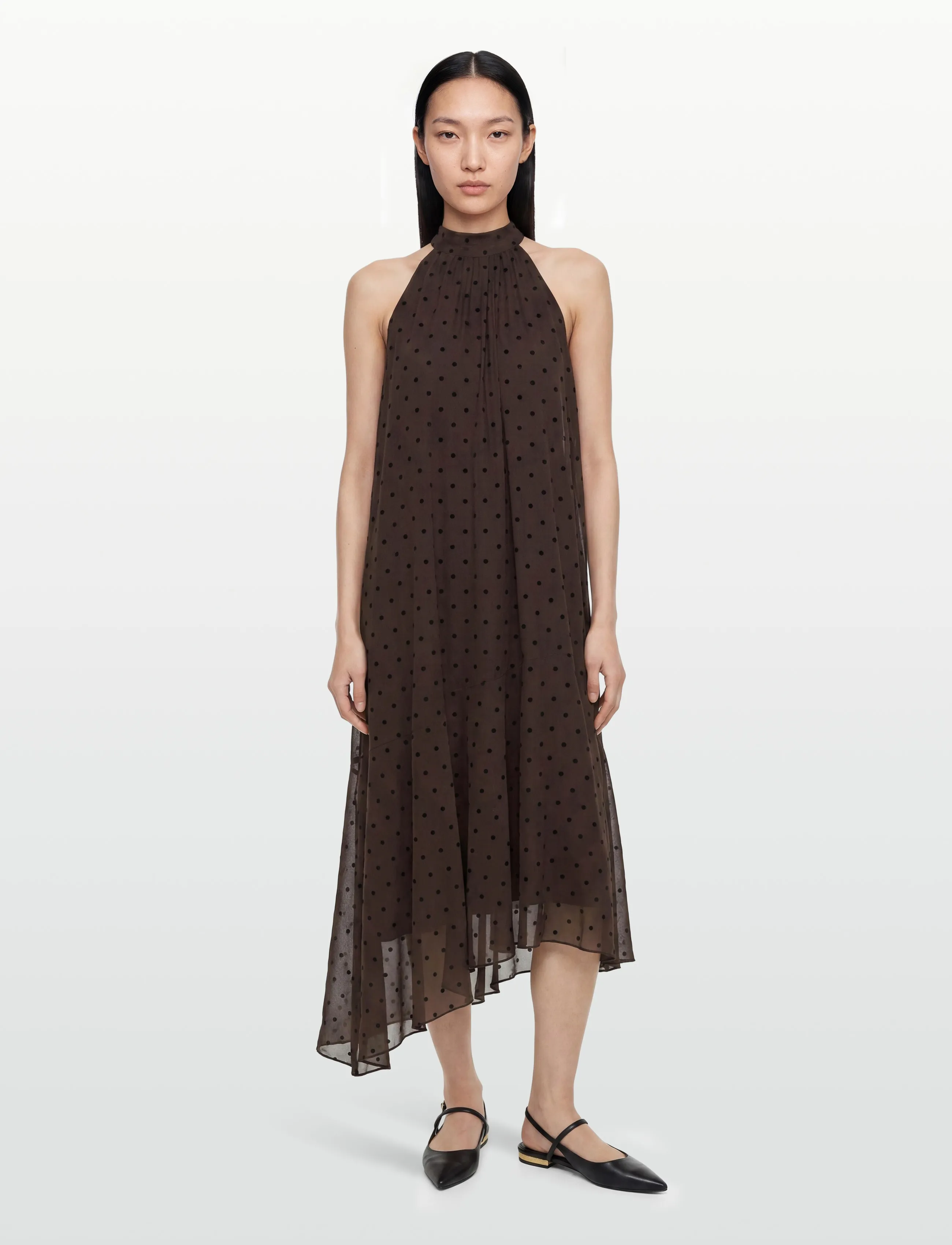 Gina Tricot Halterneck asymmetric dress - Okazje - BROWN DOT AOP (7963) / brown