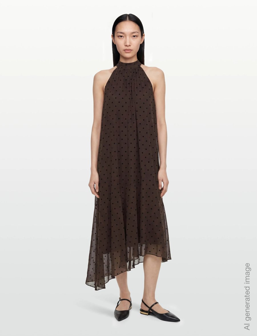 Gina Tricot - Halterneck asymmetric dress - vakarinės suknelės - brown dot aop (7963) - 0