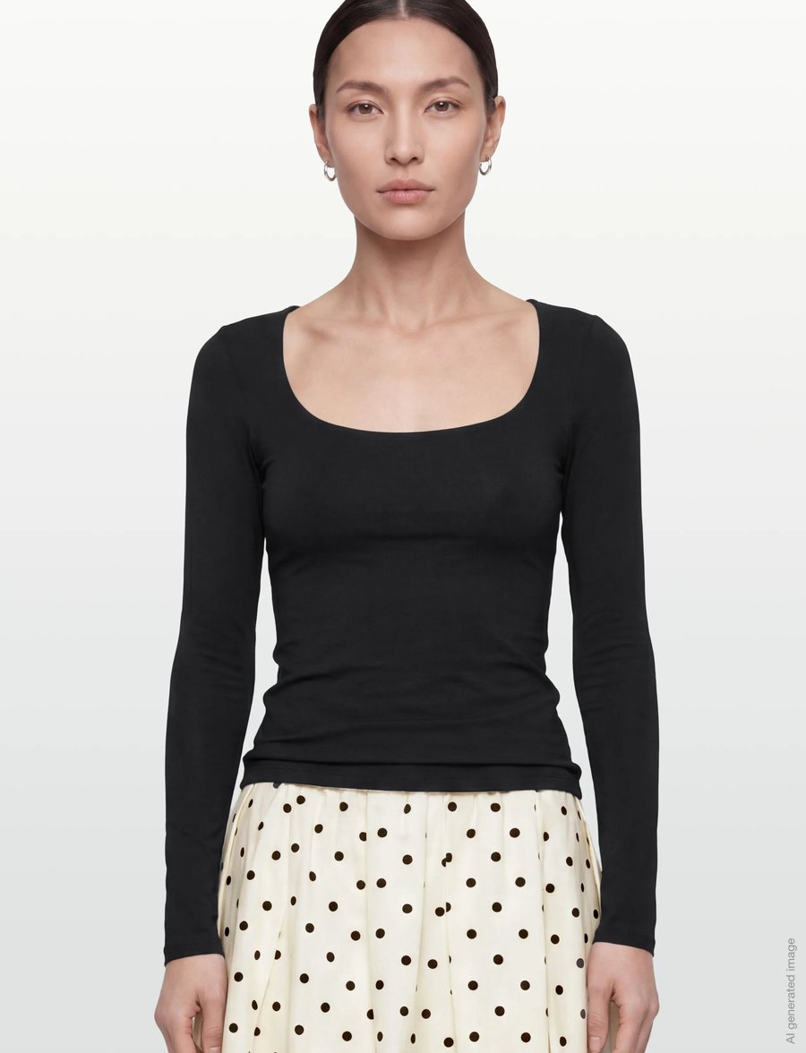 Gina Tricot - Slim fit scoop neck top - langærmede toppe - black (9000) - 3