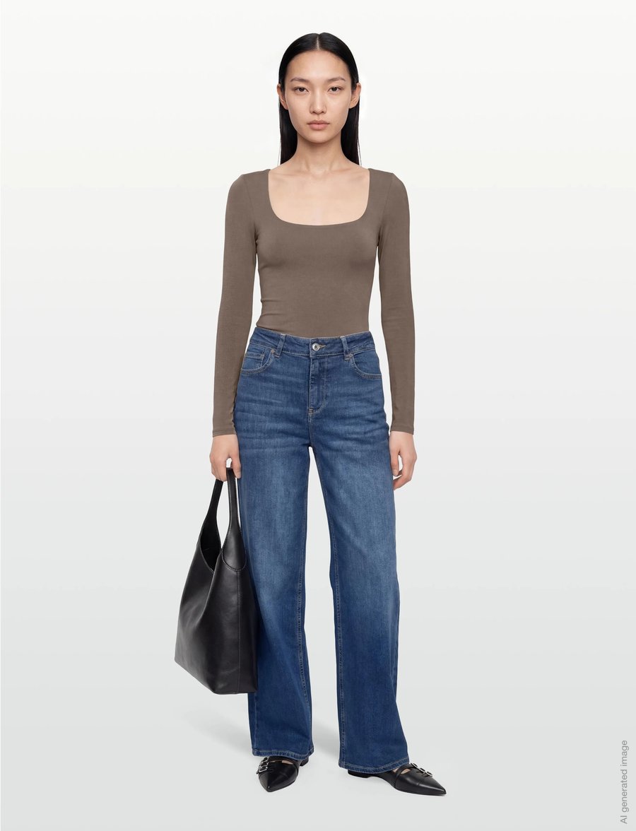 Gina Tricot - Slim fit scoop neck top - langærmede toppe - falcon (7092) - 0