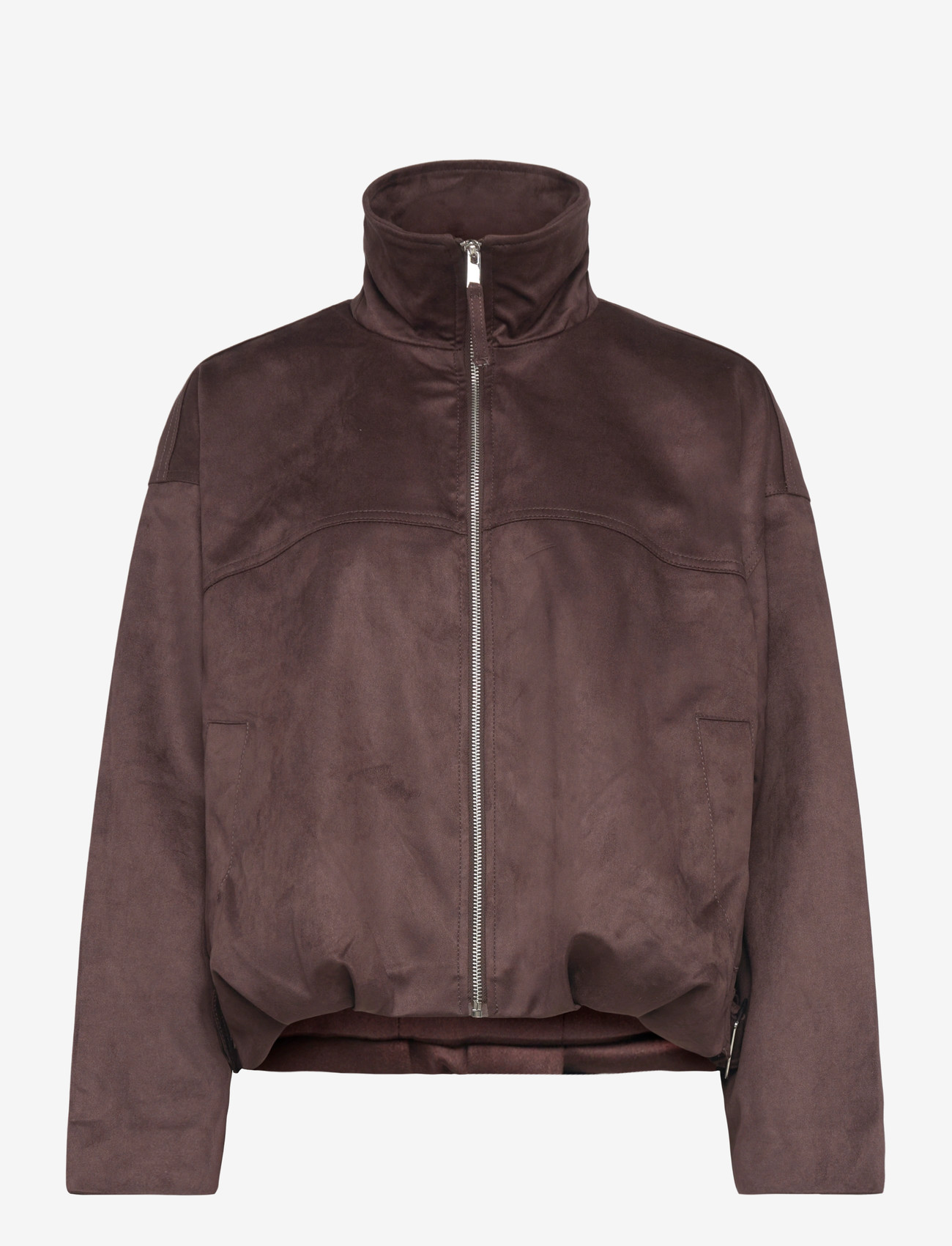 Gina Tricot - Faux suede high neck jacket - forårsjakker - dark brown (7180) - 0
