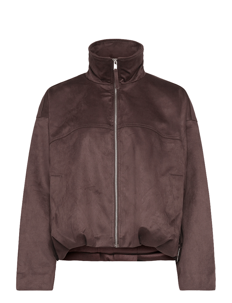 Gina Tricot - Faux suede high neck jacket - forårsjakker - dark brown (7180) - 0