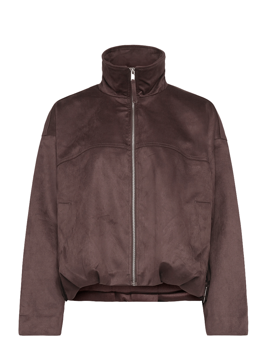 Gina Tricot - Faux suede high neck jacket - forårsjakker - dark brown (7180) - 0