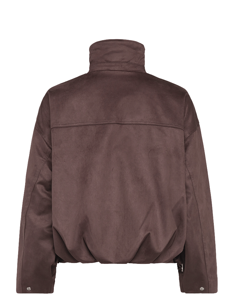 Gina Tricot - Faux suede high neck jacket - forårsjakker - dark brown (7180) - 1