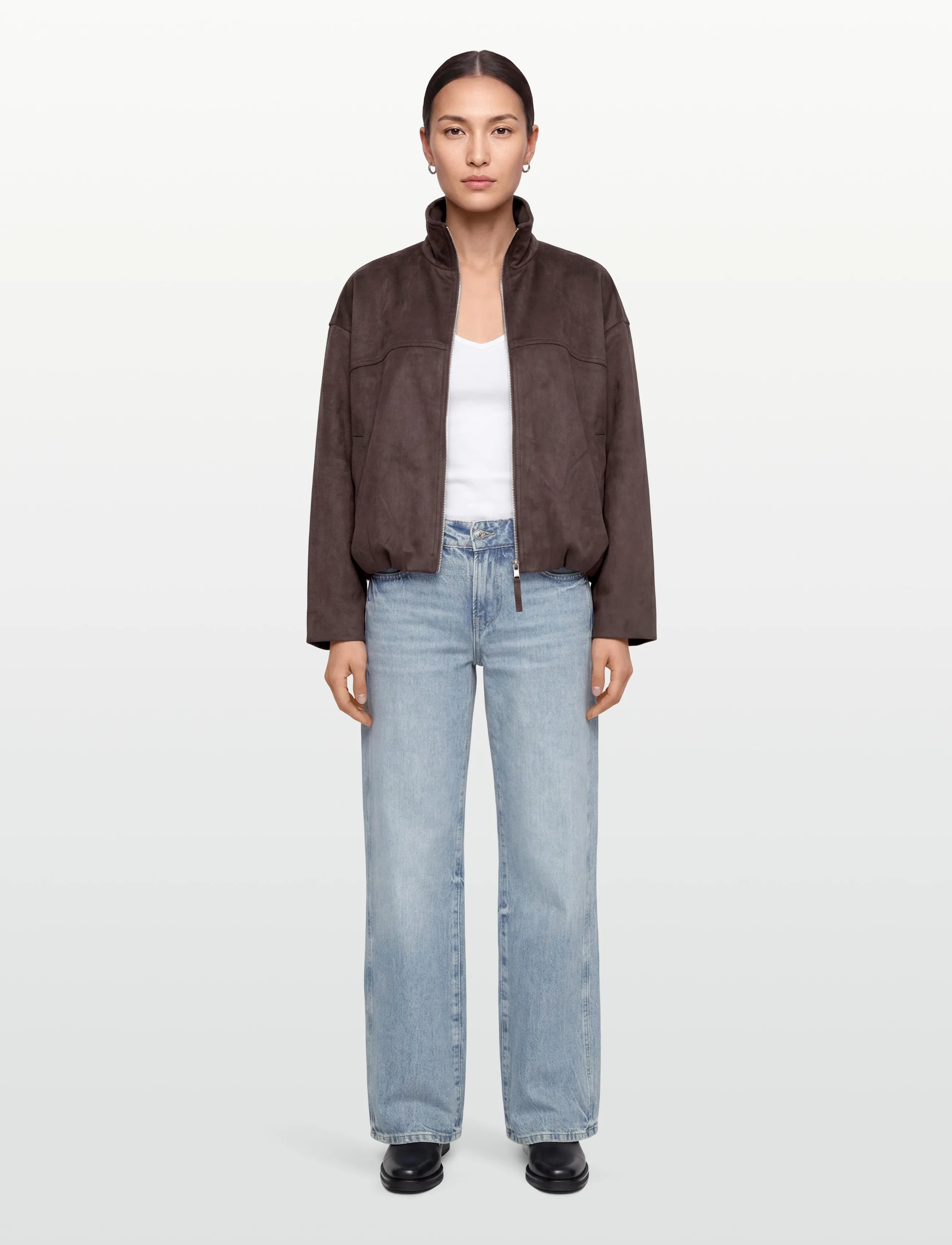 Gina Tricot Faux Suede High Neck Jacket, L, Brown, Jakker > Bomberjakker, Dame
