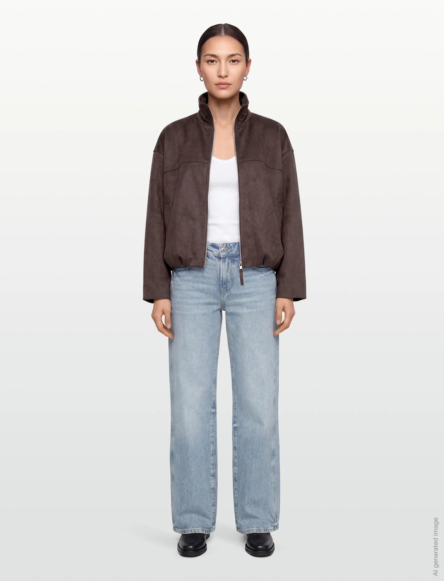 Gina Tricot - Faux suede high neck jacket - vårjakker - dark brown (7180) - 0