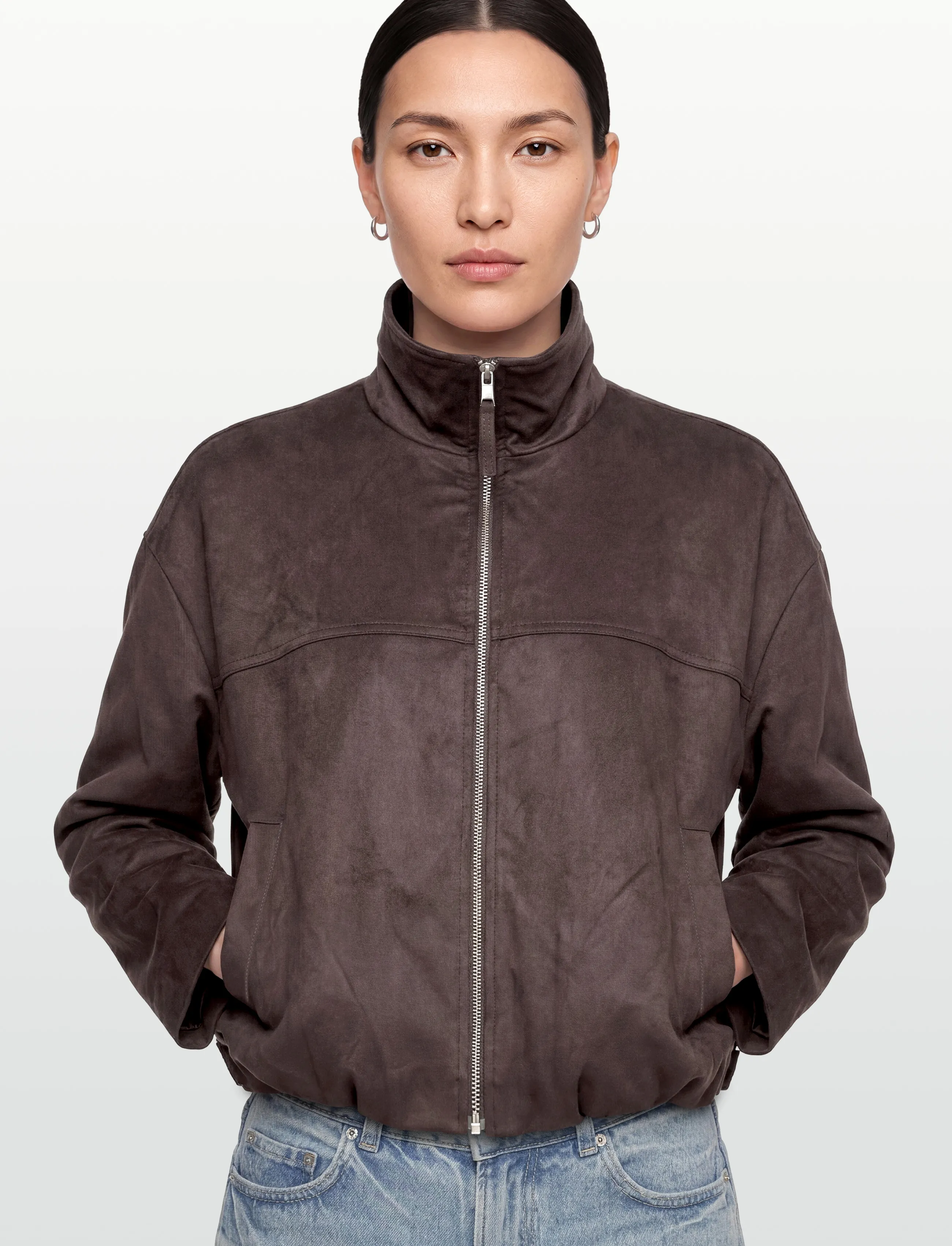 Gina Tricot - Faux suede high neck jacket - vårjakker - dark brown (7180) - 3