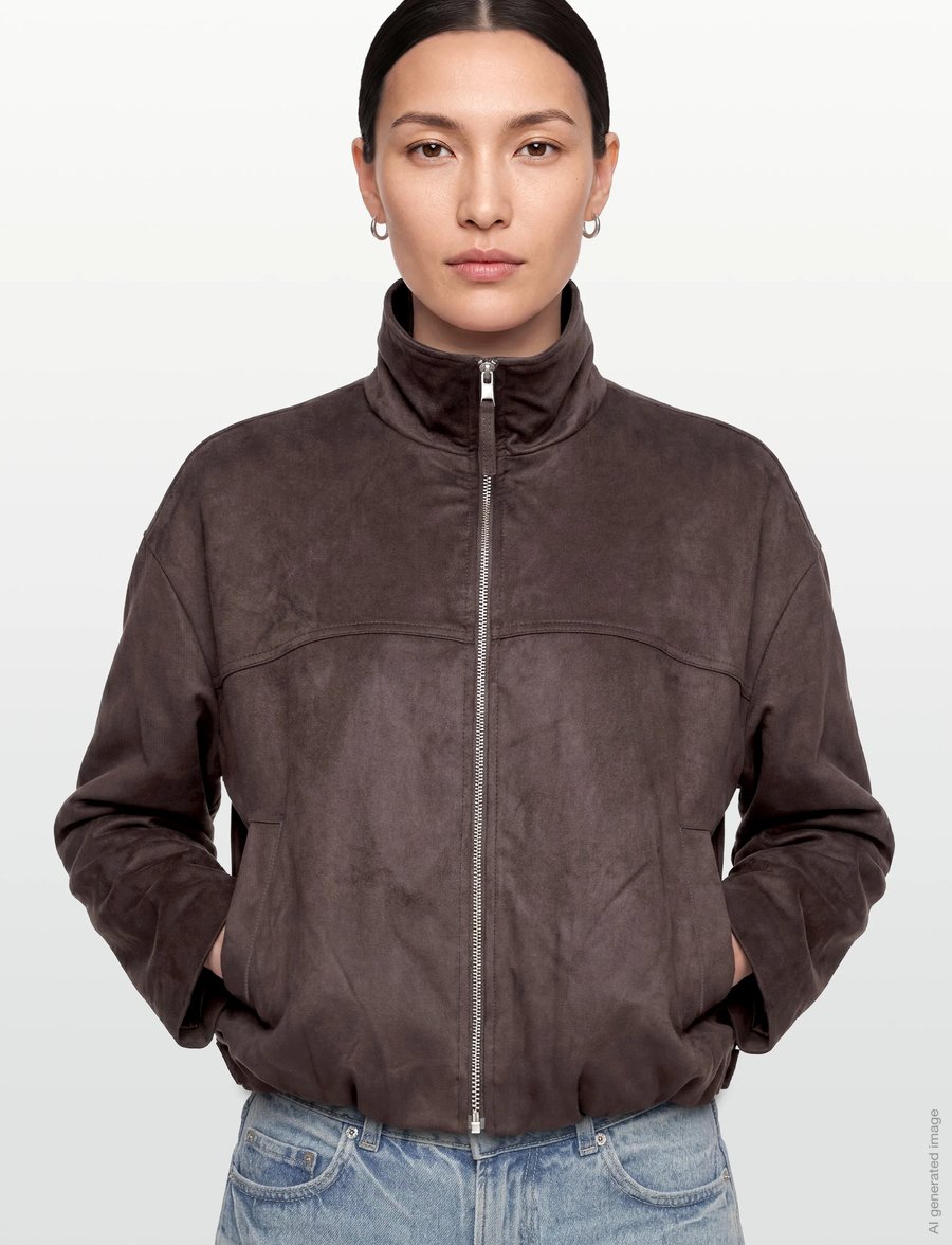 Gina Tricot - Faux suede high neck jacket - vårjakker - dark brown (7180) - 3