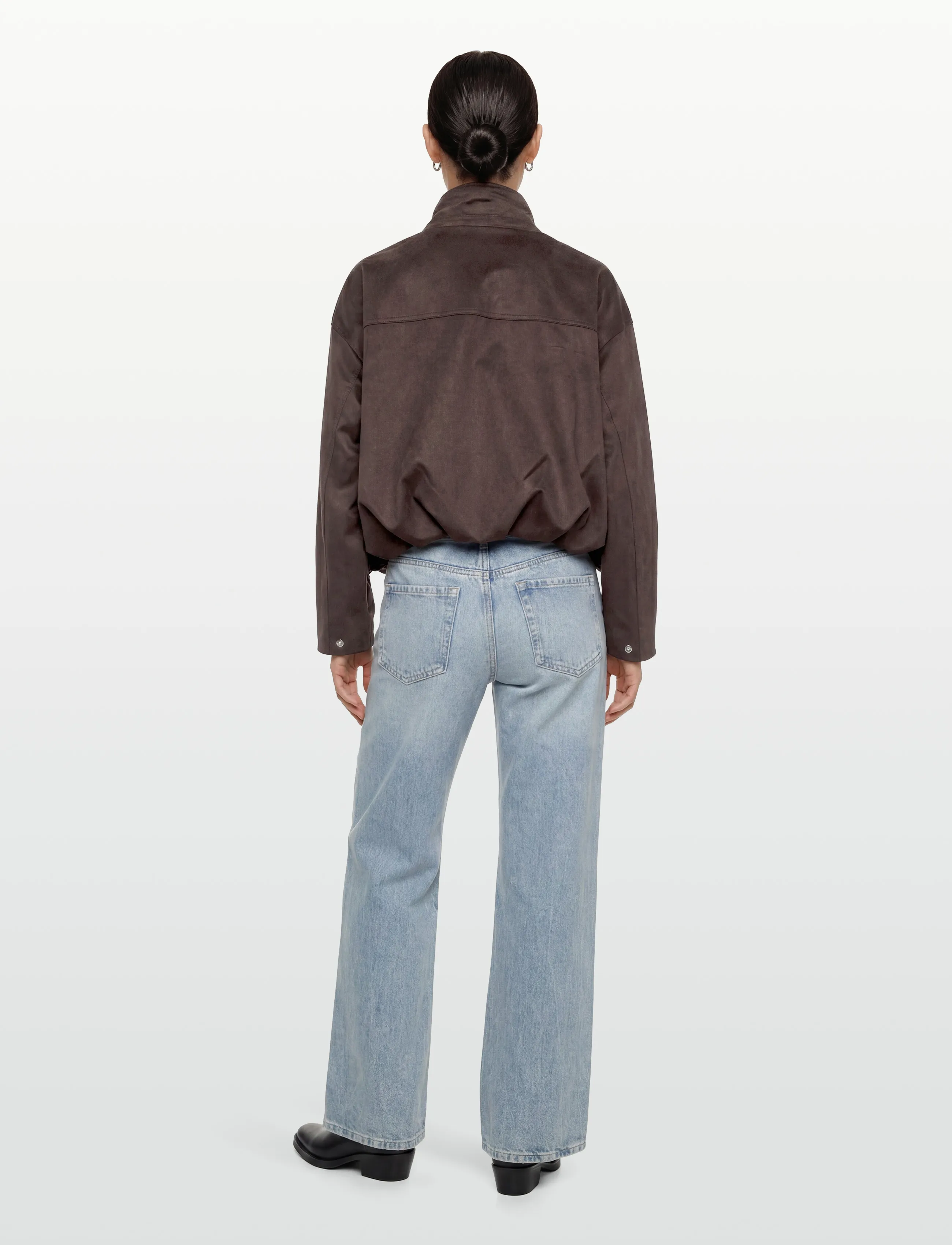 Gina Tricot - Faux suede high neck jacket - vårjakker - dark brown (7180) - 4