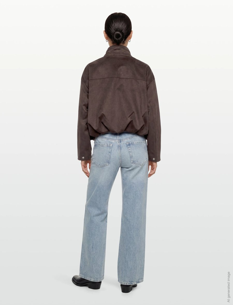 Gina Tricot - Faux suede high neck jacket - vårjakker - dark brown (7180) - 4
