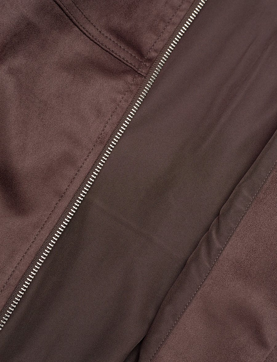 Gina Tricot - Faux suede high neck jacket - forårsjakker - dark brown (7180) - 4