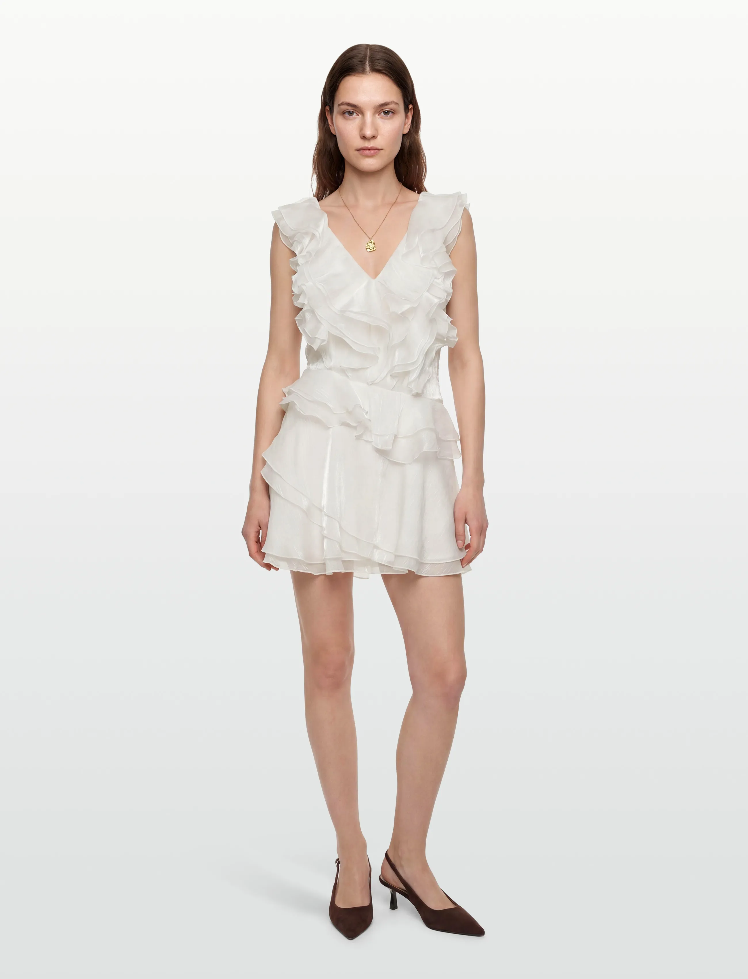 Gina Tricot Frill Mini Dress, 40, Dresses, Weiß - Short Frauen