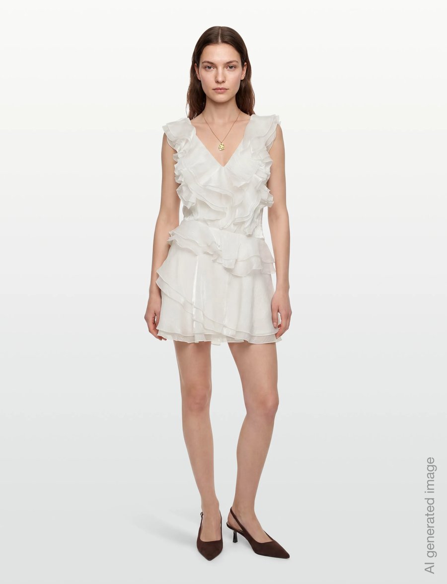 Gina Tricot - Frill mini dress - konfirmation - offwhite - 0