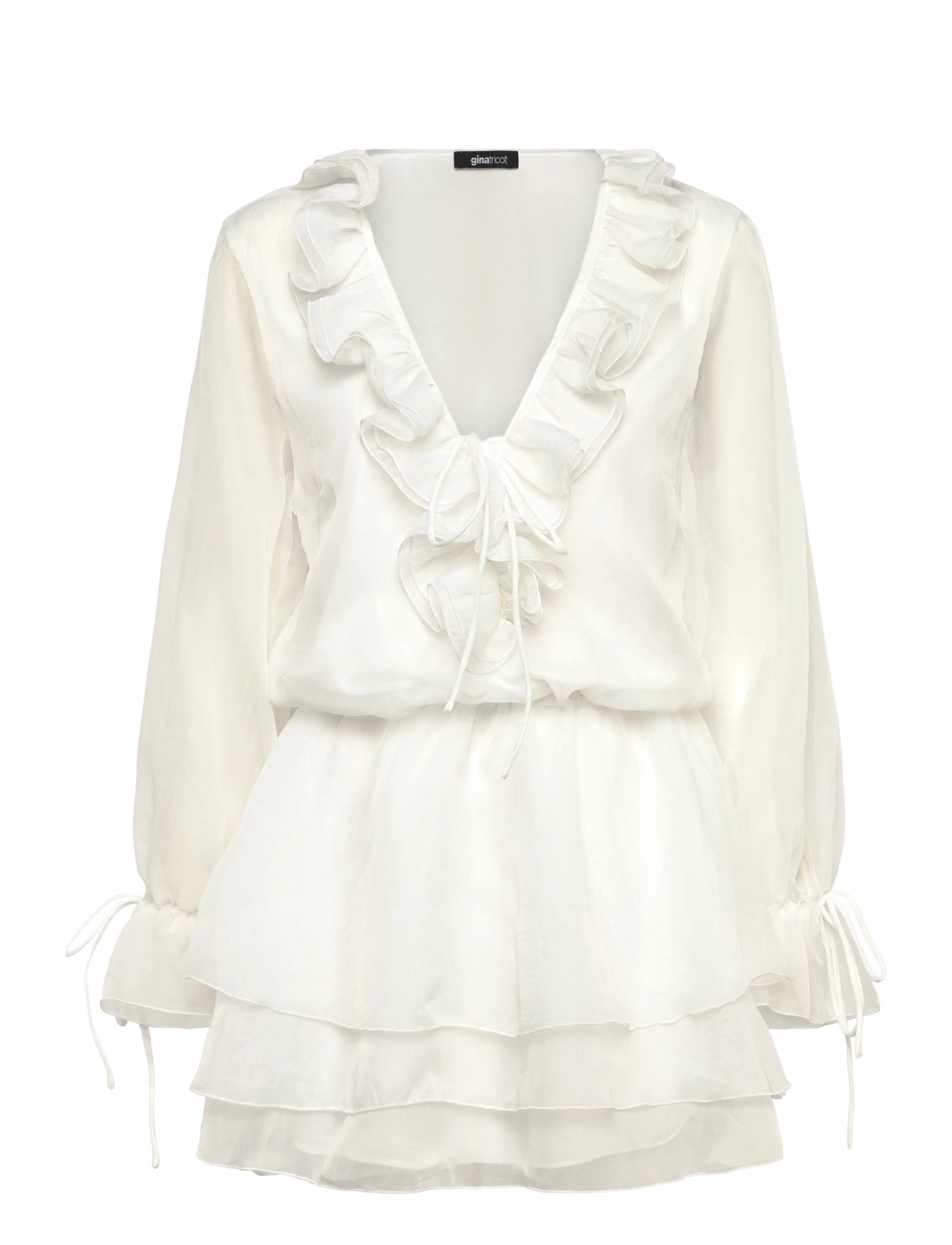 Gina Tricot Long sleeve frill mini dress - Konfirmationstøj - OFFWHITE / white
