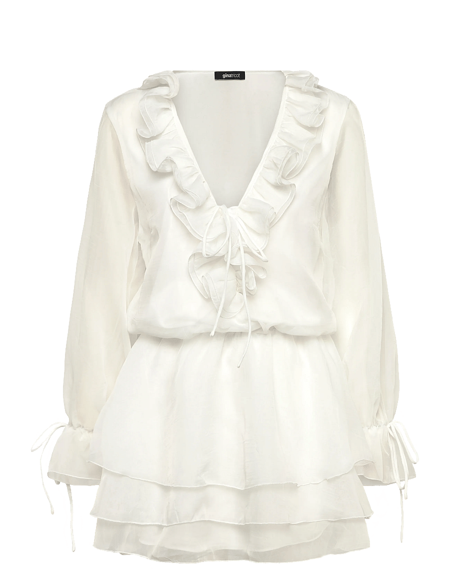 Gina Tricot - Long sleeve frill mini dress - konfirmation - offwhite - 1