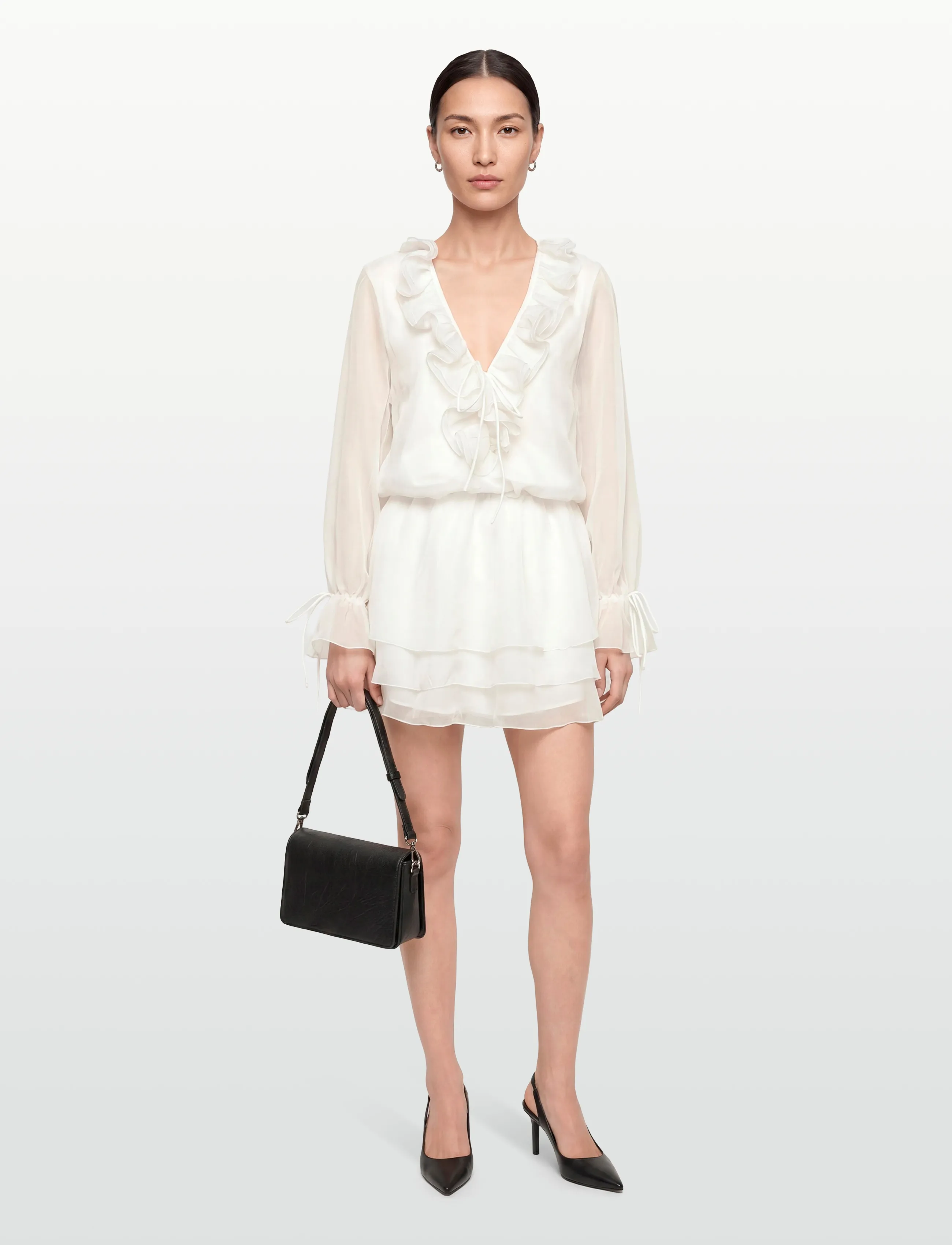 Gina Tricot Long Sleeve Frill Mini Dress, 38, White, Kjoler > Kort Kjole, Dame