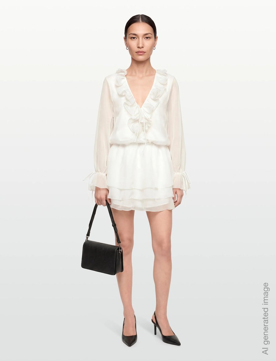 Gina Tricot - Long sleeve frill mini dress - konfirmation - offwhite - 0