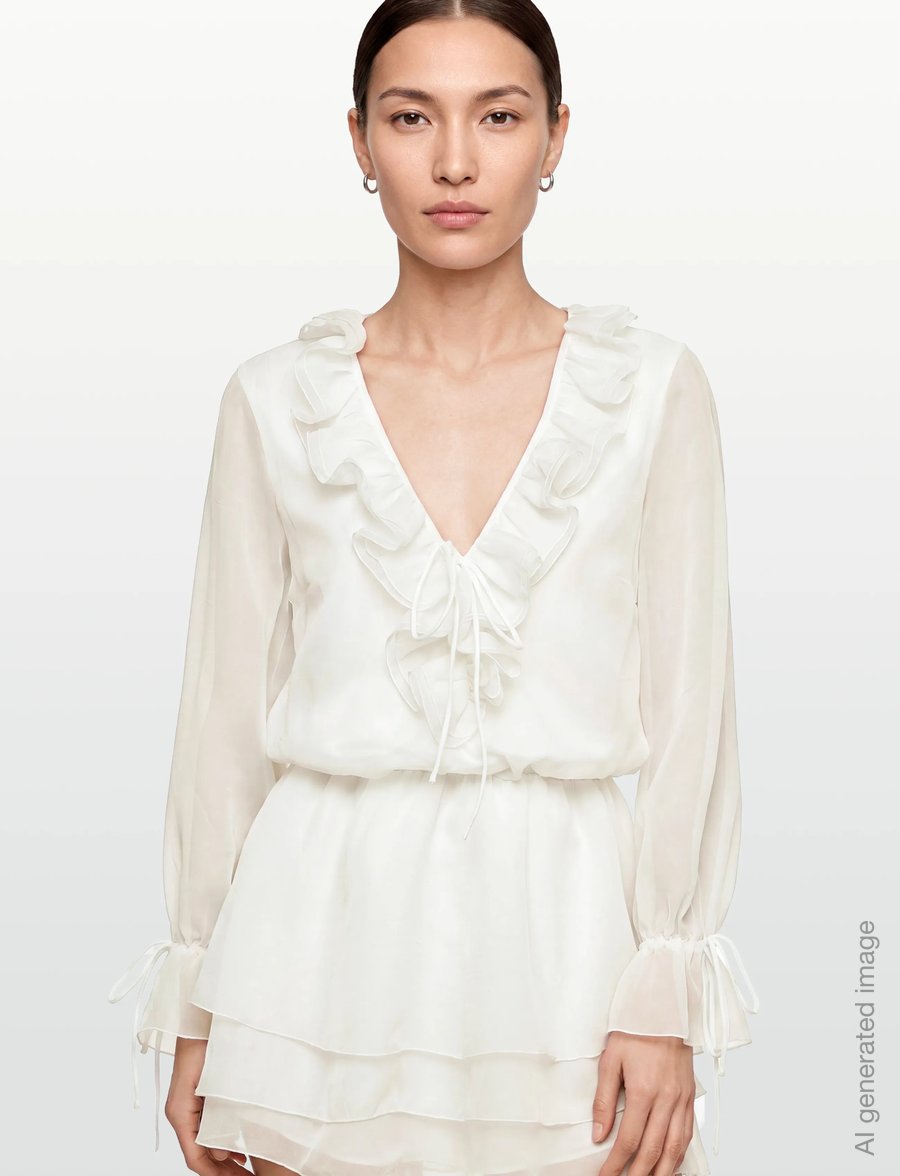 Gina Tricot - Long sleeve frill mini dress - konfirmation - offwhite - 3