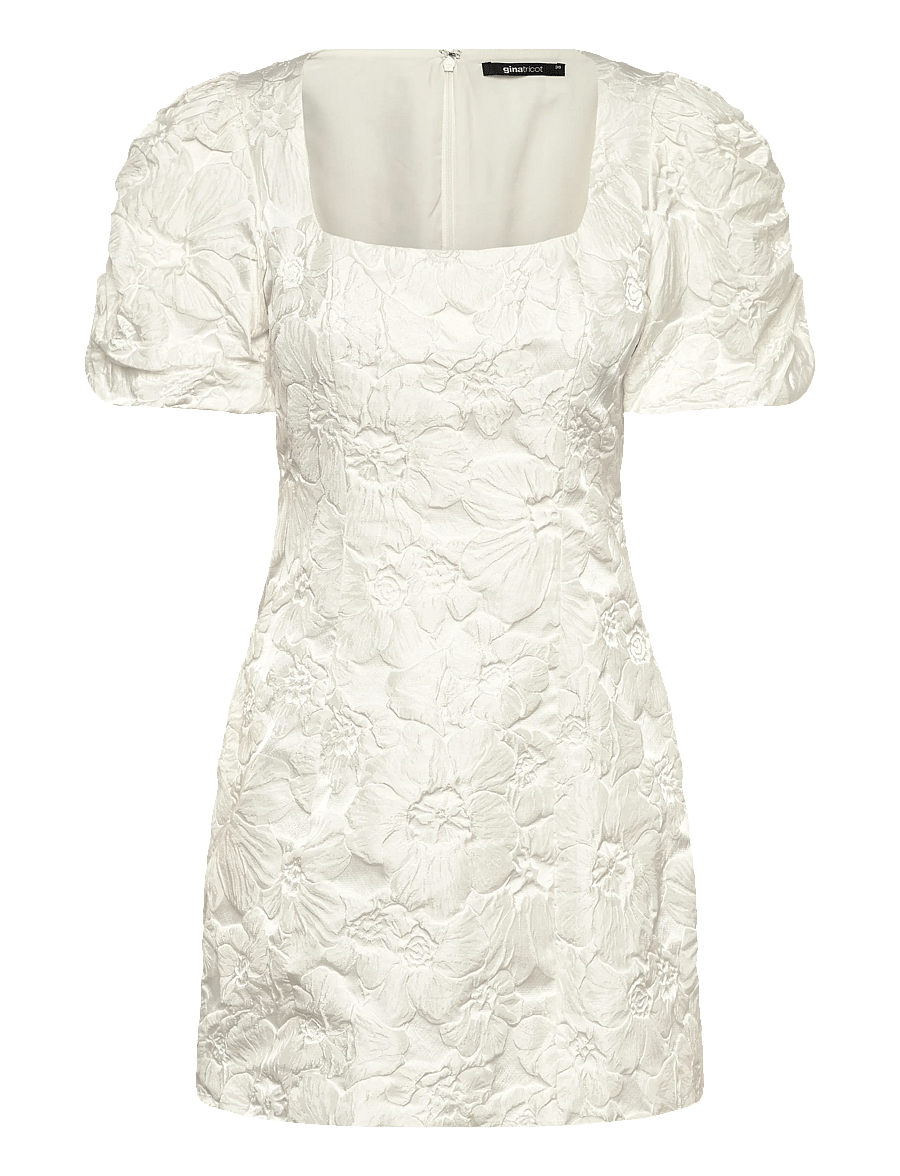 Gina Tricot - Brocade puffsleeve mini dress - korte kjoler - offwhite - 1