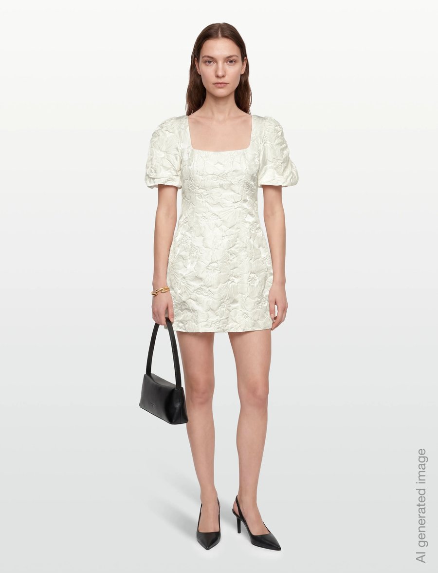 Gina Tricot - Brocade puffsleeve mini dress - korte kjoler - offwhite - 0