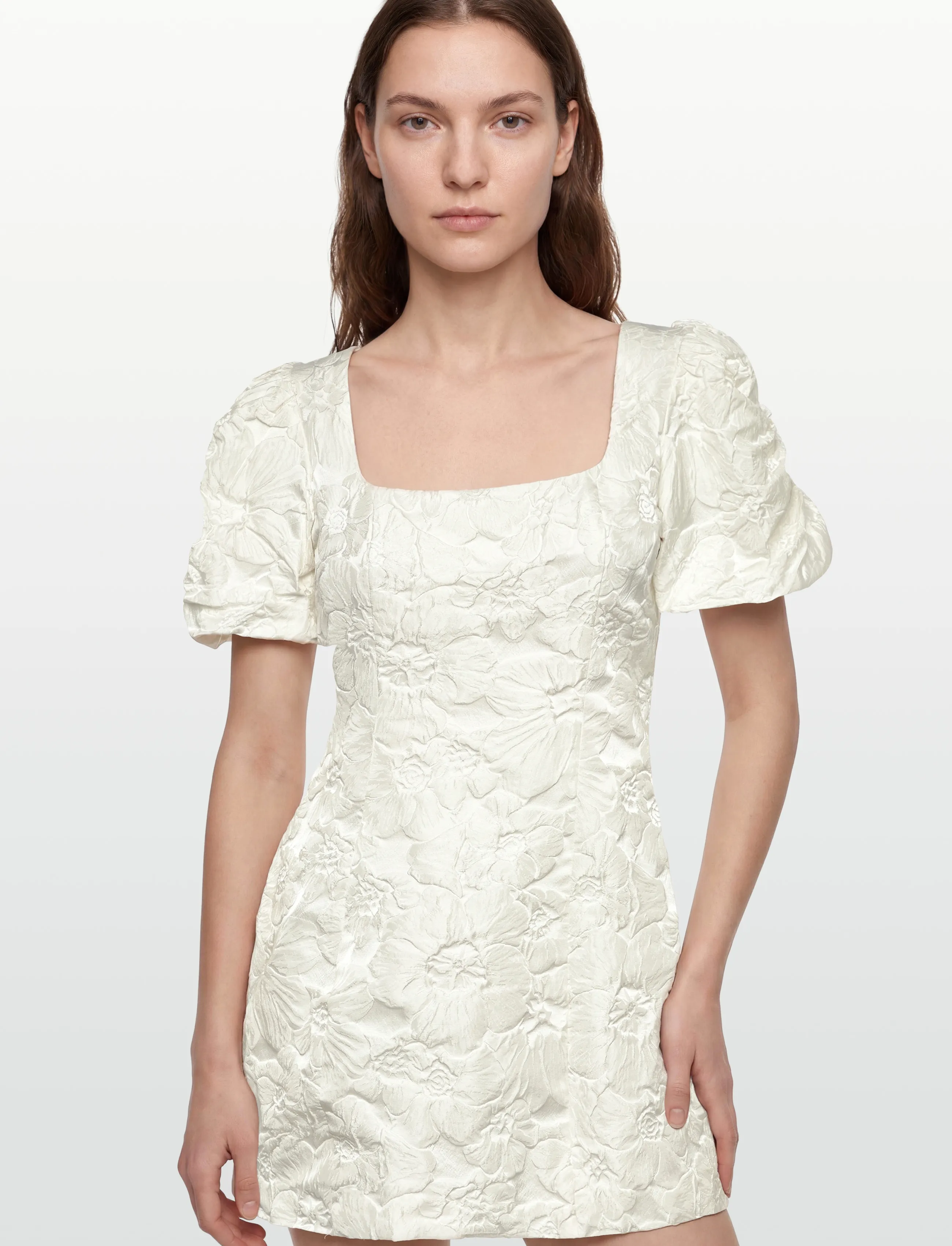 Gina Tricot - Brocade puffsleeve mini dress - kurze kleider - offwhite - 3